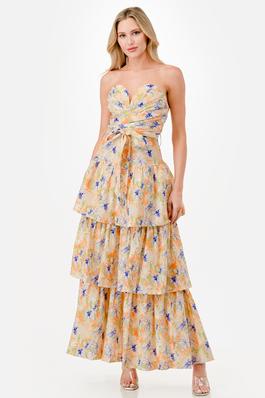 Strapless Floral Print Maxi Dress
