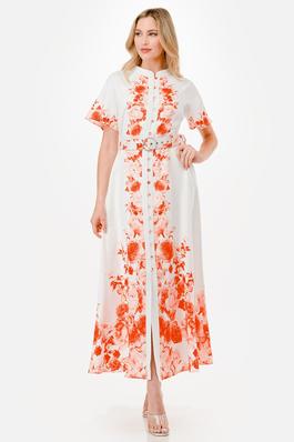 Floral Print Detail Midi Dress