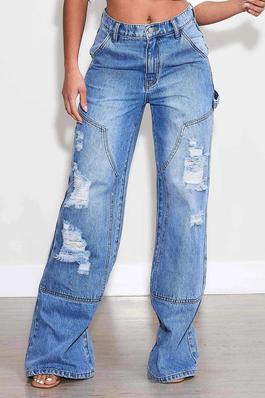 High-Rise Double Knee Wide Leg Jeans
