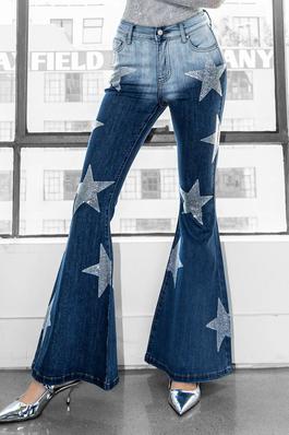 V Shape Discharged Mid Rise Flare jeans