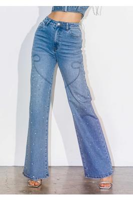 Star Rhinestones Wide Leg Jeans