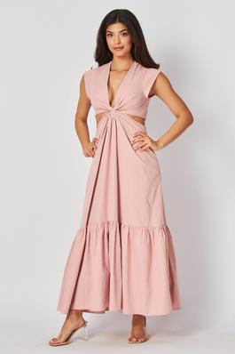 SOLID WOVEN CUT OUT FULL LENGTH DRESS