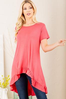 JERSEY SOLID HI LOW TUNIC TOP