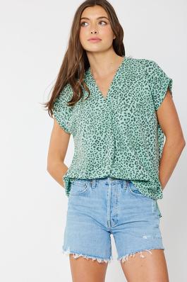 FRENCH TERRY ANIMAL DOT PRINTED TOP