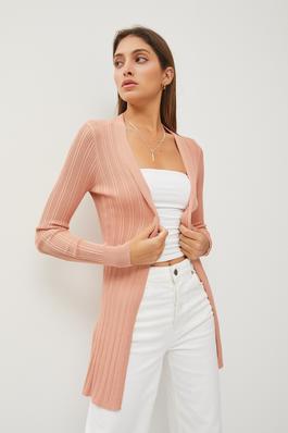 OPEN FRONT RIBBED KNIT LONG CARDIGAN