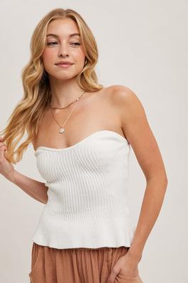 RIBBED KNIT SOLID TUBE TOP
