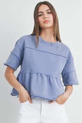 1/2 SLEEVE SOLID RUFFLE TIERED BLOUSE