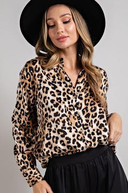 LEOPARD PRINTED BUTTON DOWN BLOUSE