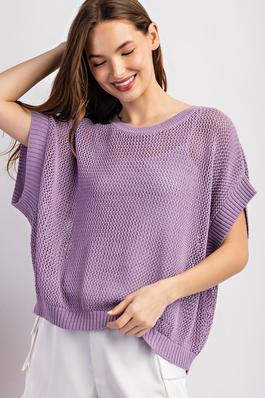 SOLID SHORT SLEEVE LOOSE FIT SWEATER TOP