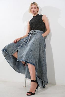 ACID WASHED HI- LO BUTTON DOWN SKIRT