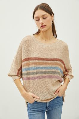 COLOR STRIPED DOLMAN SLEEVES KNIT SWEATER