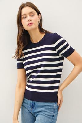 CLASSIC STRIPED SHORT SLEEVE SWEATER