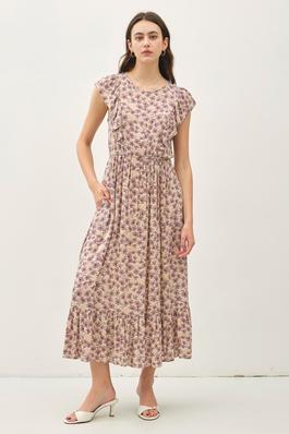 FLORAL PRINTED MIDI DRESS WITH POCKETS
