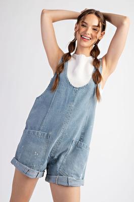 MINERAL WASHED SLEEVELESS ROMPER WITH POCKET