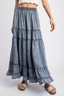 MINERAL WASHED TIERED MAXI SKIRT