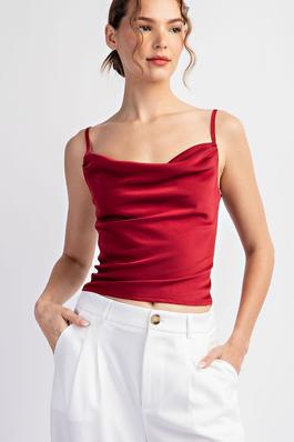SOLID SATIN COWL NECK TANK TOP