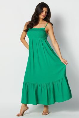 SOLID WOVEN TEXTURED FABRIC MAXI DRESS