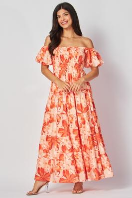 FLORAL PRINTED WOVEN TIERED MAXI DRESS