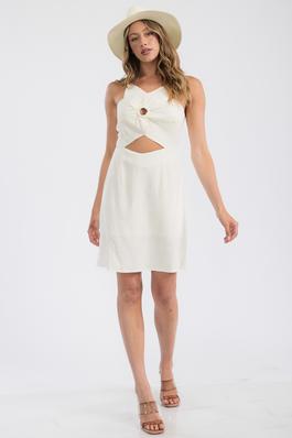 SOLID WOVEN O RING TRIM SEXY DRESS