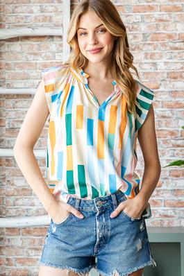 MULTI COLOR STRIPED PRINT SHORT SLEEVE TOP