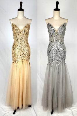 Long strapless dress with sequins.