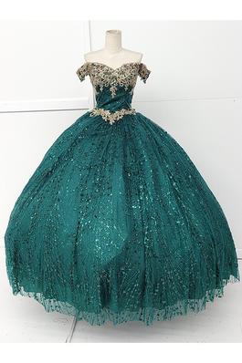 Quinceanera dress with hanging jewels