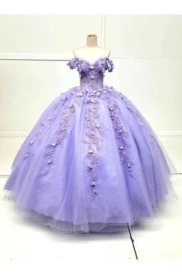 Off the shoulder quinceanera dress with long train