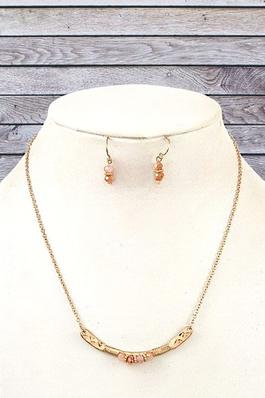 CURVED BAR GLASS BEAD ACCENT SHORT NECKLACE SET 