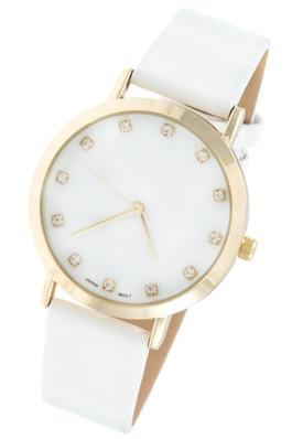 Rhinestone Stud Accent Faux Leather Watch