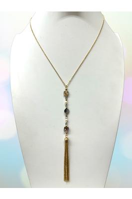 Abalone Stone Link Pendant Tassel Necklace 