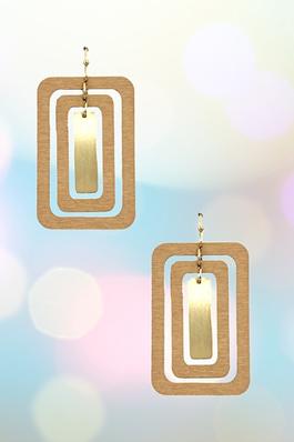 Wooden Rectangle Cut Out Earring 