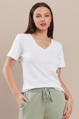 Women's Plain V-neck Cotton T-shirt