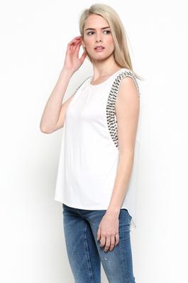 Sleeve less loose fit shirt with hand sewn beads 
