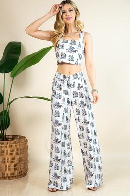 Western Horse Farm Print Top And Pants