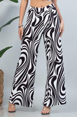 Abstract Zebra Print Elastic Wide Pants 