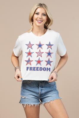 American Freedom Star Flag Print Crop T Shirt