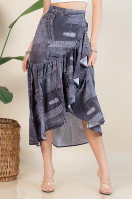 Denim Dark BK Look Print  Multi Use Wrap Skirt