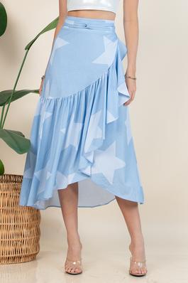 Light Denim With Star Print Wrap Multi Use Skirt