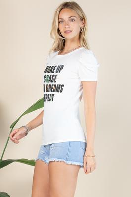 Wake Up Chase Graphic Print Puff Top