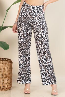 Snow Leopard Print High Waist Wide Leg Pants