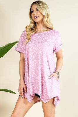 Flower Soft Print Loose Fit Tunic Dress Top