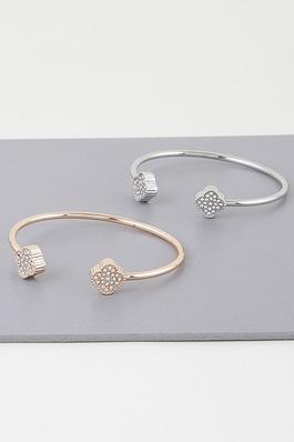 Modern Shiny Bejeweled Clover Open Cuff Bracelet