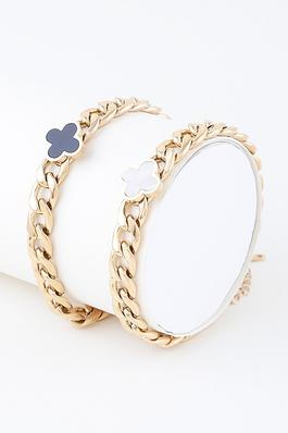 Modern Shiny Clover Curb Chain Bracelet