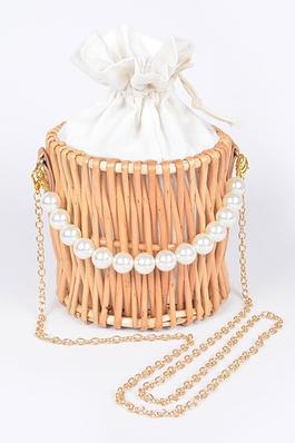 Bamboo Clutch W Faux Pearl Handle