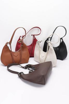 Faux Leather Hobo Chain Bag