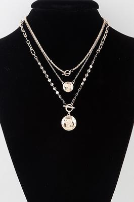 Triple Toggle Disc Charm Chain Necklace
