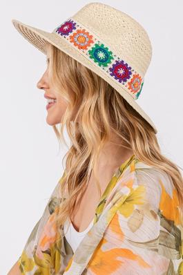 Floral Crochet Band Straw Hat