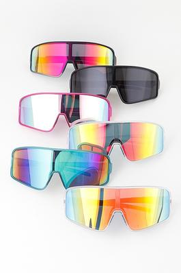 Oversized Bright Polycarbonate Shield Sunglasses