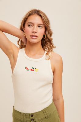 FRUIT EMBROIDERED THERMAL TANK TOP
