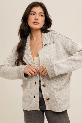 REVERSE SEAM DETAIL SWEATER CARDIGAN WITH POCKETS
